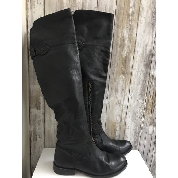 FRYE Shirley OTK Over The Knee Boots Riding Boots Black Leather Tall Pullover 6 - Picture 4 of 12